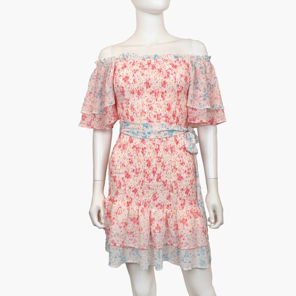 NWT AURA "Sugar Rush" Flutter Sleeve Floral Print Mini Dress (Pink | Size S) - Picture 3 of 11